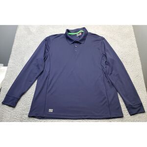 FILA Polo Shirt Men's XL Navy Polyester Golf Performance Long Sleeve Collar Logo